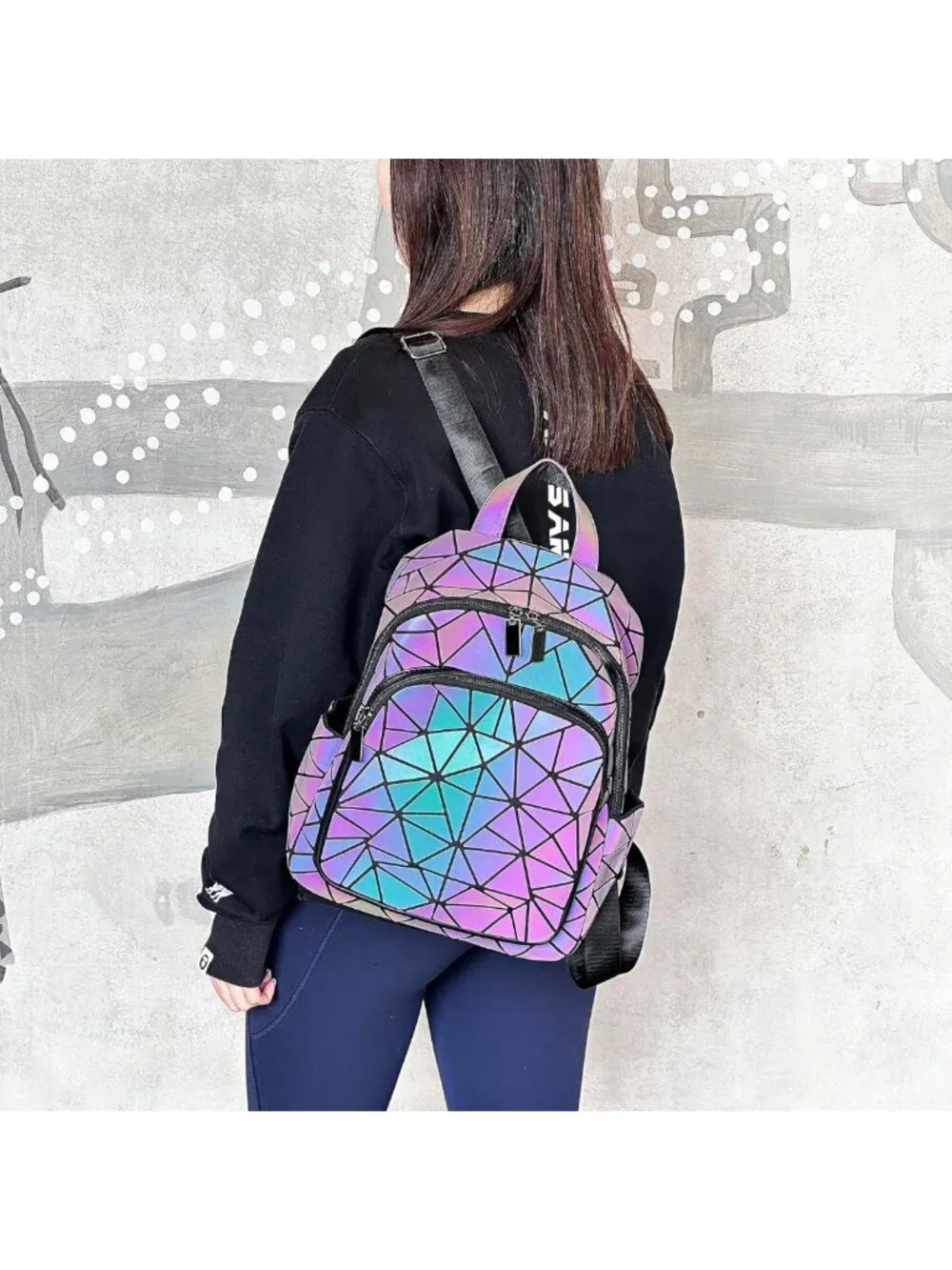 Luminous Geometric Women's Backpack | Retro Holographic Travel Daypack Purse